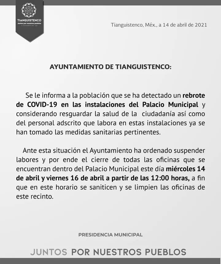 comunicado ayuntamiento tianguistenco