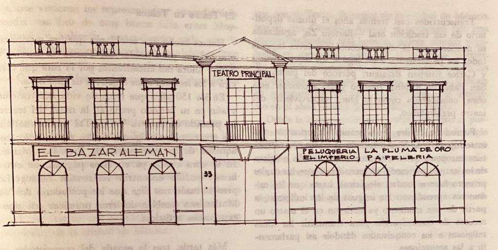 Apunte de la fachada del Teatro Principal elaborada por el ingeniero Humberto Correa.