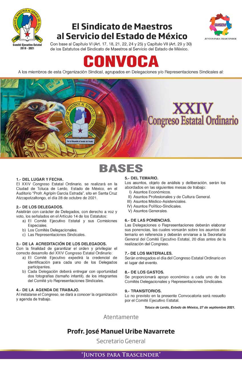 convocatoria smsem XXIV Congreso Estatal Ordinario