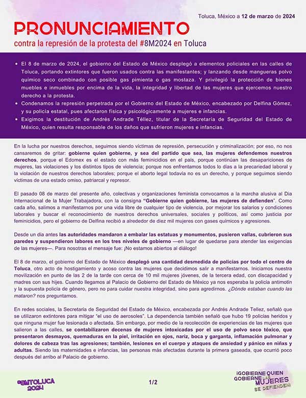 comunicado colectivas feministas