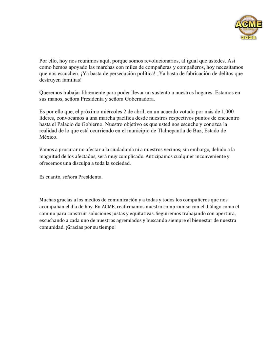 comunicado acme 1