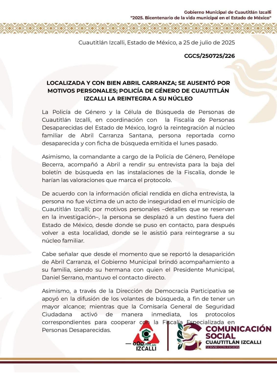 localizada vida mujer izcalli