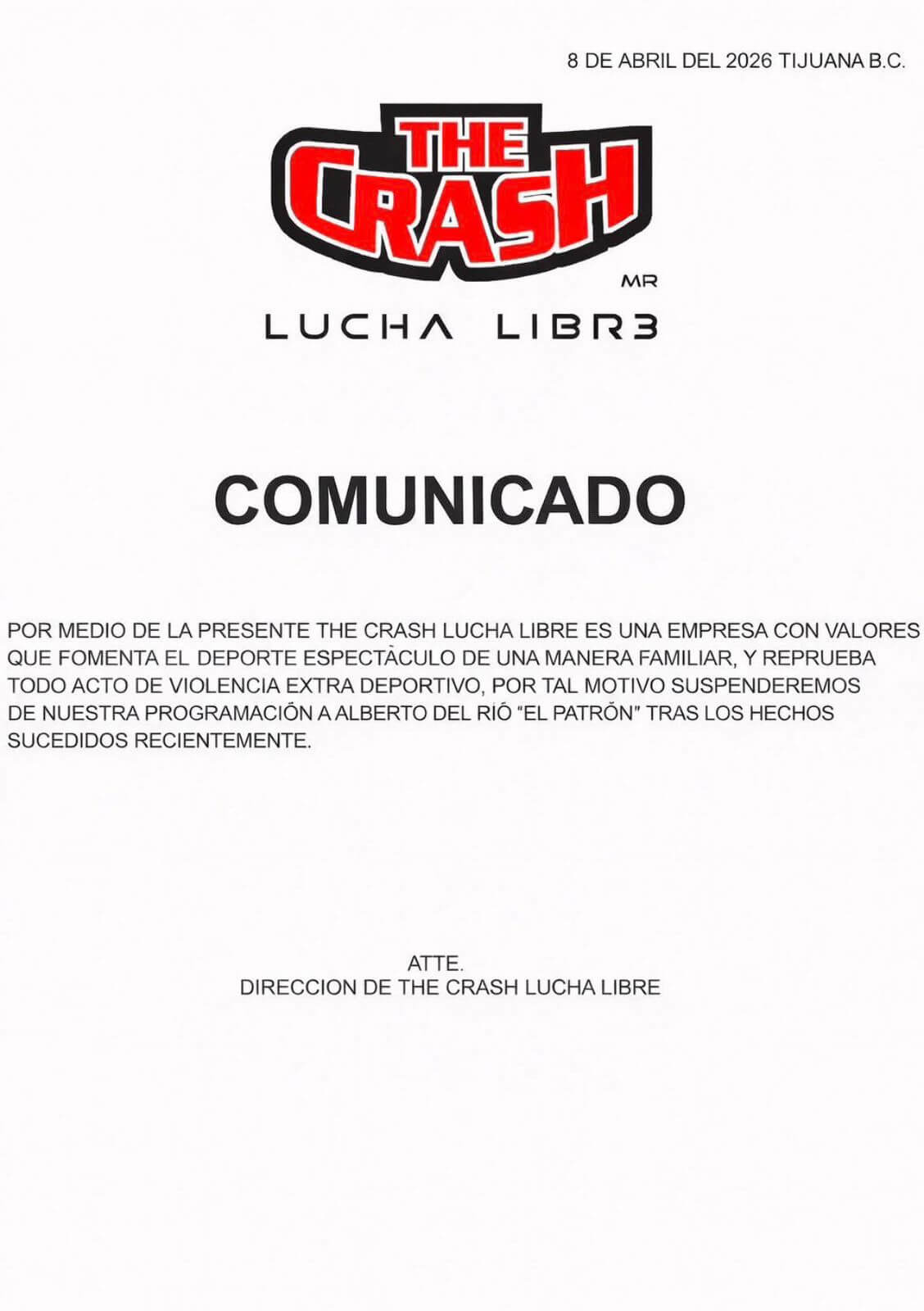 comunicado alberto del rio