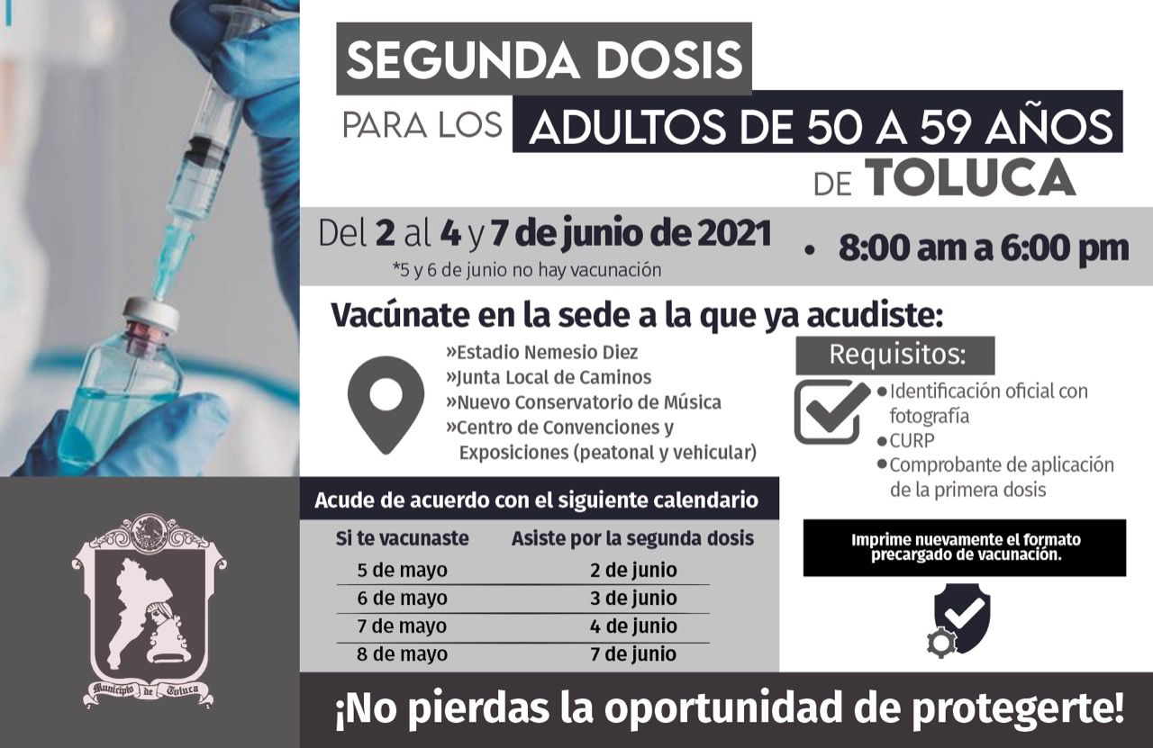 Segunda dosis de vacuna Covid en Toluca