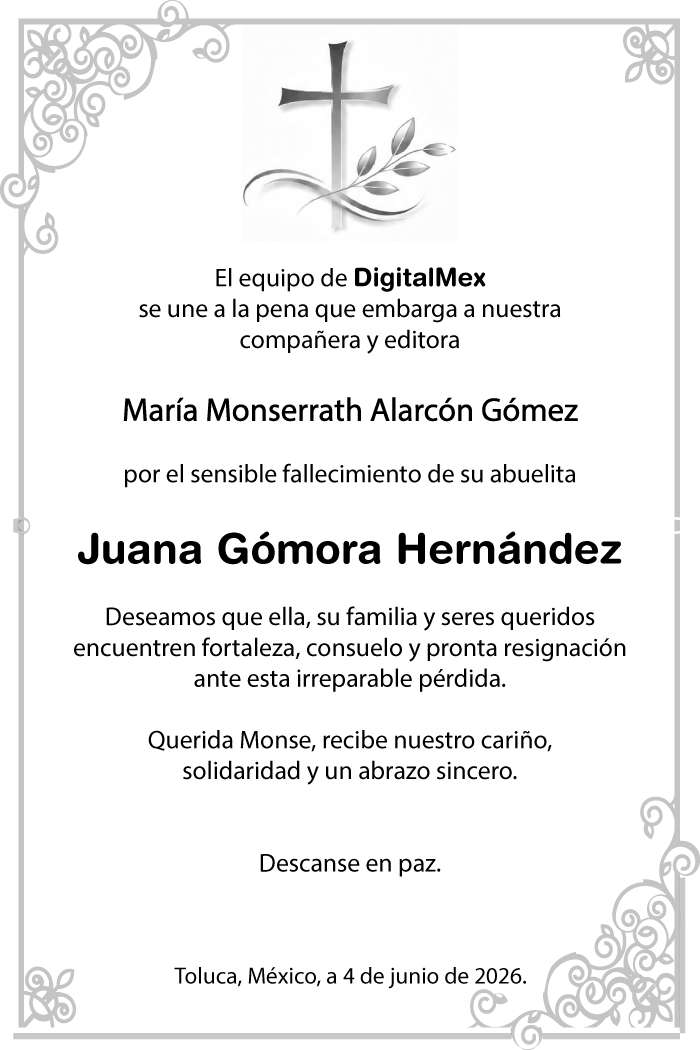 Esquela Juana Gómora Hernández