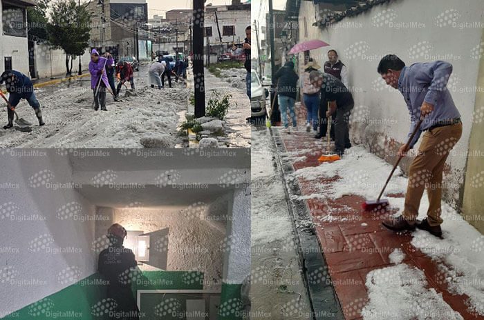 Elementos de Protección Civil, Policía Municipal y personal del Ayuntamiento realizaron labores de atención tras las fuertes lluvias y granizada.