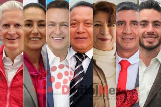 Alfredo del Mazo, Claudia Sheinbaum, Mauricio Kuri, Manuel Cadena, Delfina Gómez, Jesús Sánchez, José Couttolenc.