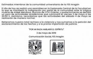 En Neza, FES Aragón se suma al paro de labores de la UNAM por muerte de Aidé