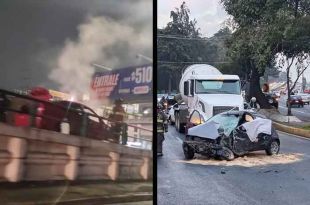 #Video #Brutal: Carambola y vehículo en llamas en #Toluca; hay un muerto