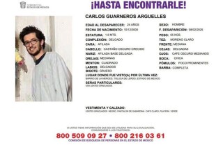 Carlos Alberto Guarneros, alumno de la UAEMéx, fue visto por última vez el 8 de febrero; autoridades y redes sociales se movilizan para localizarlo