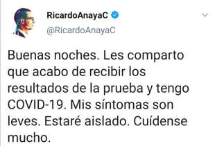 Anuncia Ricardo Anaya que tiene COVID-19