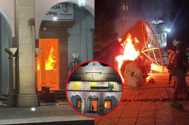 Manifestantes exigen justicia por el asesinato del alcalde de Uruapan y queman el Palacio Municipal