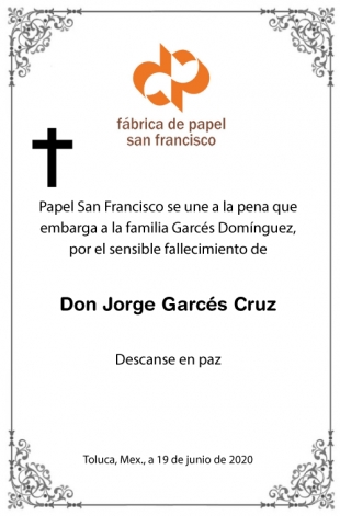 Esquela Don Jorge Garcés Cruz