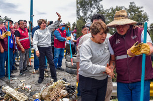 #Video: Delfina Gómez lidera limpieza histórica en presa de #Naucalpan: retiran 10 toneladas de basura