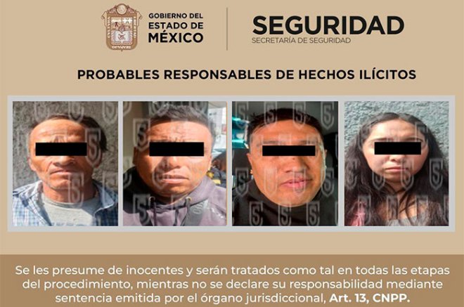 Luis "N", Karla "N", Luis "N" y Arturo "N" fueron detenidos por elementos de la SSEM en Coacalco por su probable participación en un homicidio ocurrido en Tultepec.