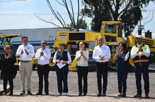 Claudia Sheinbaum y Delfina Gómez dieron el banderazo de salida al Programa de Trenes de Pavimentación