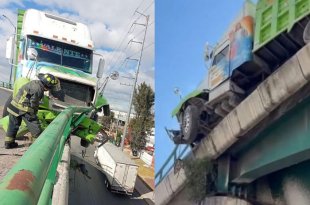 pie de foto Tráiler quedó en una posición de riesgo en la avenida Henry Ford, en Cuautitlán Izcalli, tras perder el control al tomar una curva.