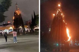 #Video: Se incendia árbol de Navidad monumental en #Tlalnepantla