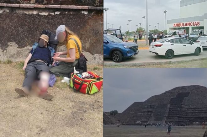 Heridos reciben atención médica tras el tiroteo en la Pirámide de la Luna.