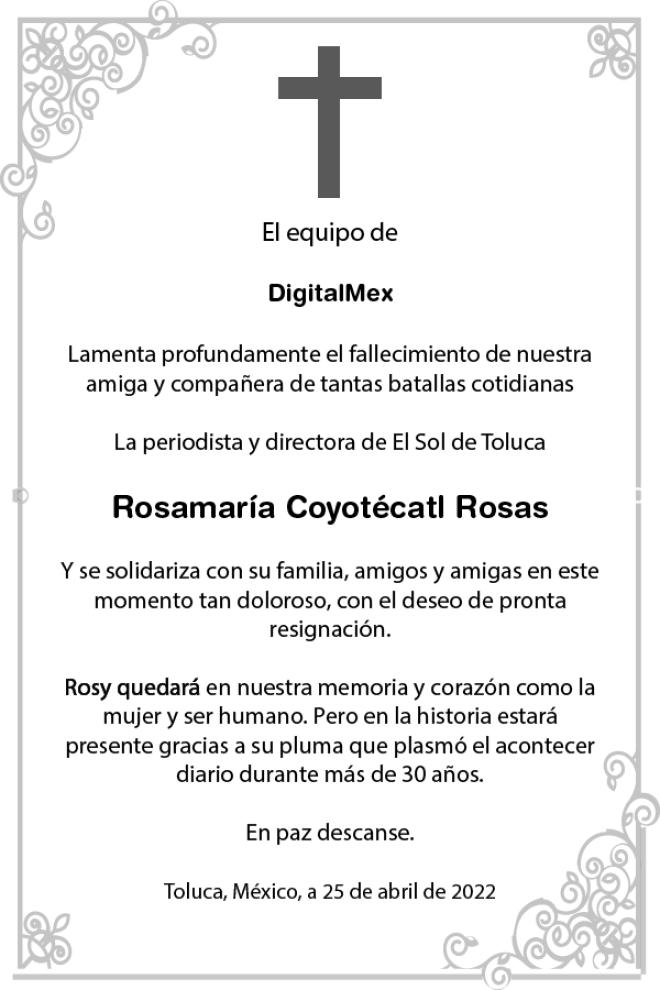 Esquela Rosamaría Coyotécatl Rosas
