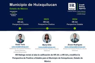 La empresa calificadora evaluó con HR AA con perspectiva estable a Huixquilucan.