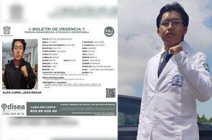 Ficha de búsqueda de  Aldo Carol León Rosas, joven desaparecido.