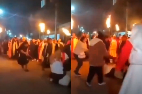 Video: Avientan a “Jesús” en plena representación en Edoméx y termina lesionado