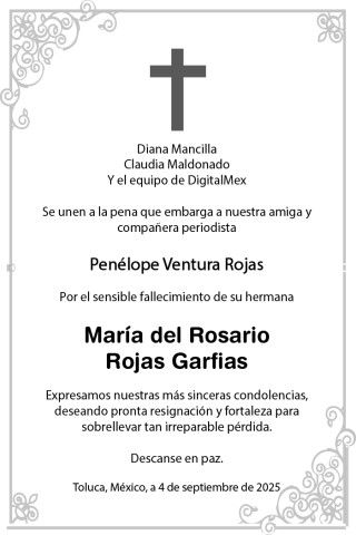 Esquela María del Rosario Rojas Garfias
