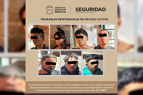 Siete personas fueron detenidas como probables responsables de privación ilegal de la libertad, portación de armas, encubrimiento por receptación y delitos contra la salud.
