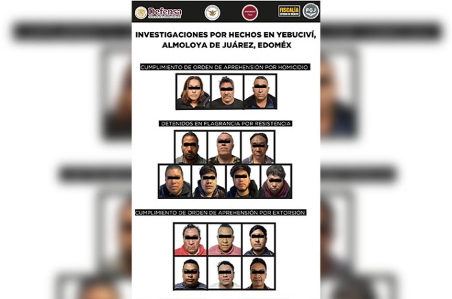 Durante la acción operativa, elementos de la Policía de Investigación fueron agredidos y se registraron disparos de arma de fuego, por ello 7 individuos más fueron detenidos por su probable intervención en el delito de resistencia.