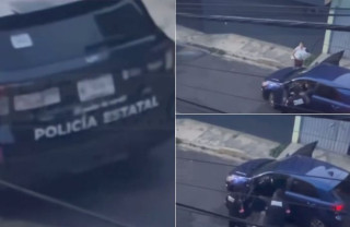 Un video difundido en redes muestra a los policías de género golpeando a un joven conductor que viajaba con su esposa y su bebé.