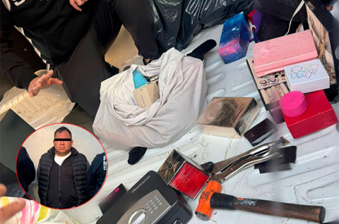 Leonel “N” fue interceptado con caja fuerte, objetos de valor y un arma de fuego; quedó a disposición del Ministerio Público.