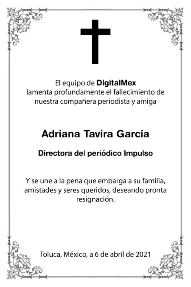 Esquela Adriana Tavira García