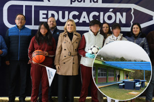 Romina Contreras, alcaldesa de Huixquilucan, inaugura comedor escolar.