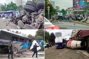 #Video: Brutal impacto de revolvedora de cemento contra 12 vehículos en la México-Toluca