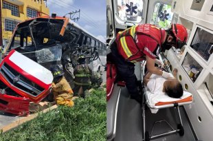Elementos de Protección Civil y Bomberos de Toluca atendieron a las personas lesionadas tras el accidente de un autobús de Flecha de Oro.