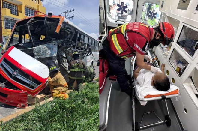 Elementos de Protección Civil y Bomberos de Toluca atendieron a las personas lesionadas tras el accidente de un autobús de Flecha de Oro.