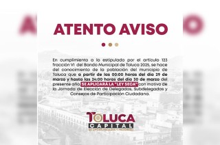La restricción entrará en vigor a las 00:00 hrs del sábado 29 de marzo y concluirá a las 24:00 hrs del domingo 30 de marzo.