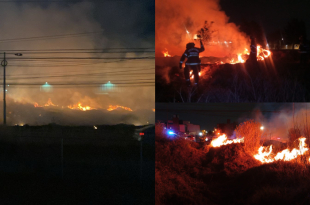 Bomberos de Toluca combaten y sofocan incendio de pastizal en la avenida Las Partidas