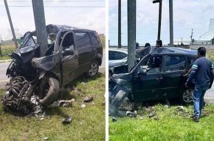 La unidad salió de control hasta chocar de frente contra un señalamiento vial.