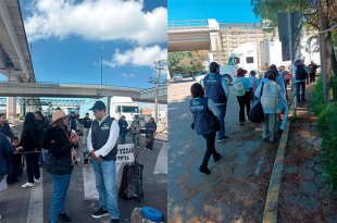 Personal de la CODHEM acompaña la manifestación de madres buscadoras en la carretera México-Toluca para vigilar el respeto a sus derechos humanos.