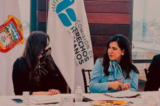 En reunión de trabajo con Myrna Araceli García Morón, presidenta del organismo defensor de los derechos humanos