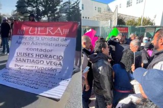 Los inconformes protestan contra directivos y representantes sindicales, a quienes exigen su destitución.