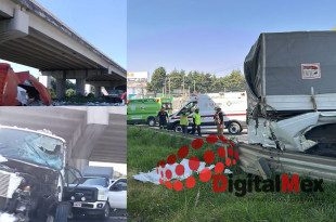 Un camión de carga presuntamente se quedó sin frenos y embistió una camioneta Ford F-250 de color blanco.