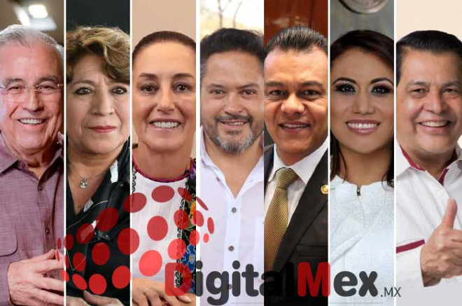 Rubén Rocha, Delfina Gómez, Claudia Sheinbaum, Omar Sánchez, Juan Zepeda, Ruth Salinas, Juan Hugo de la Rosa