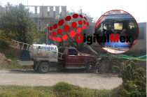 La pipa de gas donde fue asesinado el operador, en la calle Loma la Pila, barrio Molino Abajo