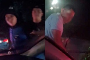 En un video del incidente se observa a tres hombres descendiendo de su vehículo para romper el parabrisas, limpiaparabrisas y patear las puertas 