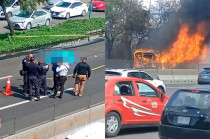 #Video: Muere motociclista en choque e incendio de autobús en la México-Querétaro