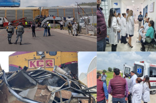 Autoridades atienden el choque entre un tren y un autobús en Atlacomulco