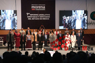 Diputadas y diputados federales de Morena en el Estado de México presentan su informe de primer año en la LXVI Legislatura ante la gobernadora Delfina Gómez Álvarez.